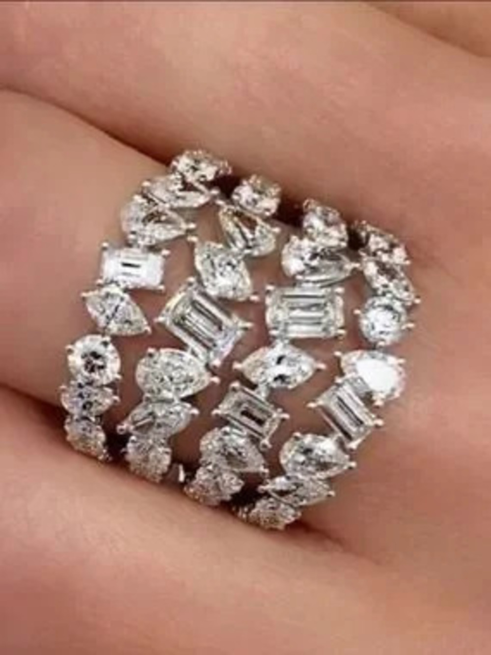 Silver Marquise and Baguette CZ Cluster Cocktail Ring